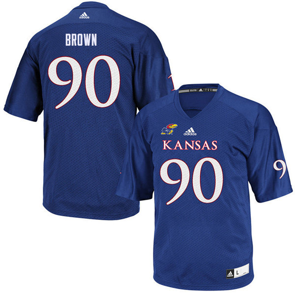 Men #90 Jelani Brown Kansas Jayhawks College Football Jerseys Sale-Royal - Click Image to Close